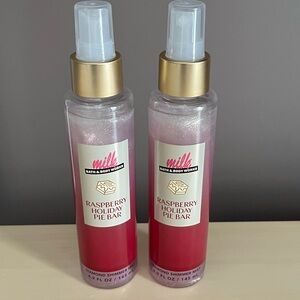 Two Bath & Body Works Milk Raspberry Holiday Pie Bar Diamond Shimmer Mists